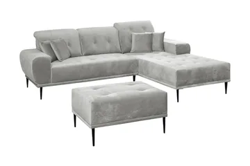 Rapale Soffgrupp Höger med Fotpall - Sammet/Silver - Möbler - Soffa - Divansoffor & schäslongsoffa