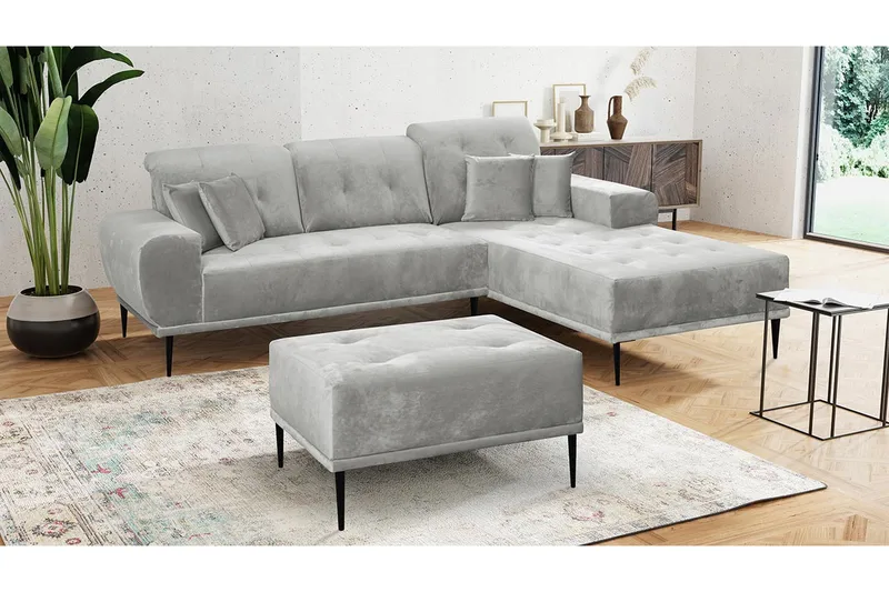 Rapale Soffgrupp Höger med Fotpall - Sammet/Silver - Möbler - Soffa - Divansoffor & schäslongsoffa