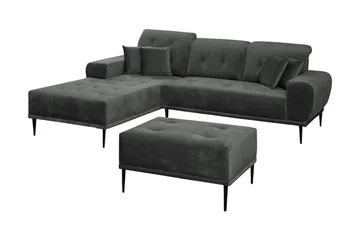 Rapale Soffgrupp Vänster med Fotpall - Sammet/Ljusgrå/Svart - Möbler - Soffa - Divansoffor & schäslongsoffa