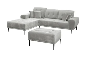 Rapale Soffgrupp Vänster med Fotpall - Sammet/Silver - Möbler - Soffa - Divansoffor & schäslongsoffa