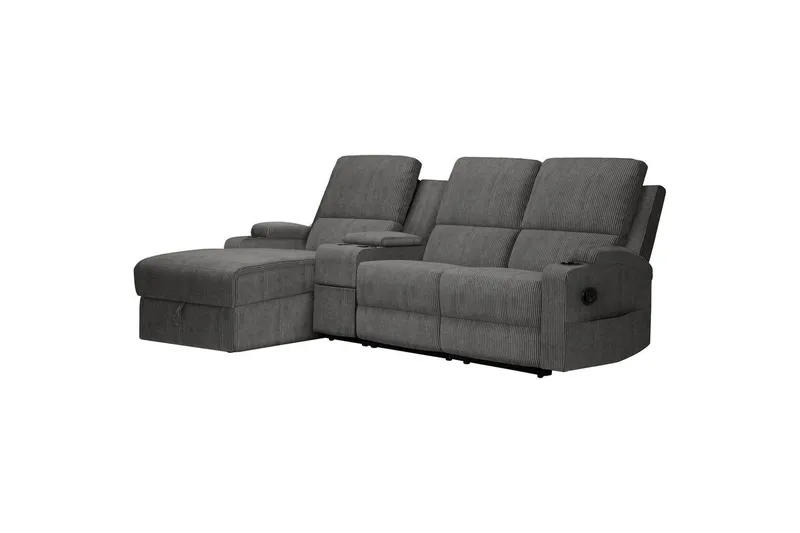 Reclinersoffa med hörn Loft24 Dallas Reclinersoffa 3-sits Grå Vänster - Möbler - Soffa - Biosoffa & reclinersoffa