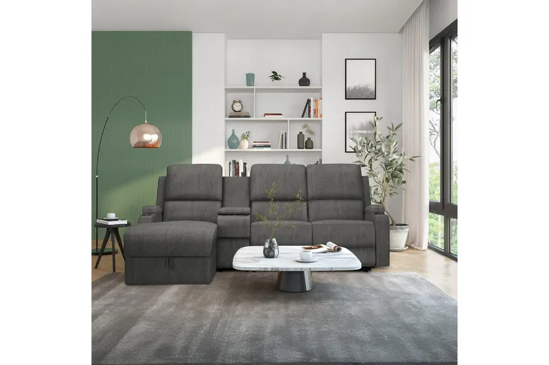 Reclinersoffa med hörn Loft24 Dallas Reclinersoffa 3-sits Grå Vänster - Möbler - Soffa - Biosoffa & reclinersoffa