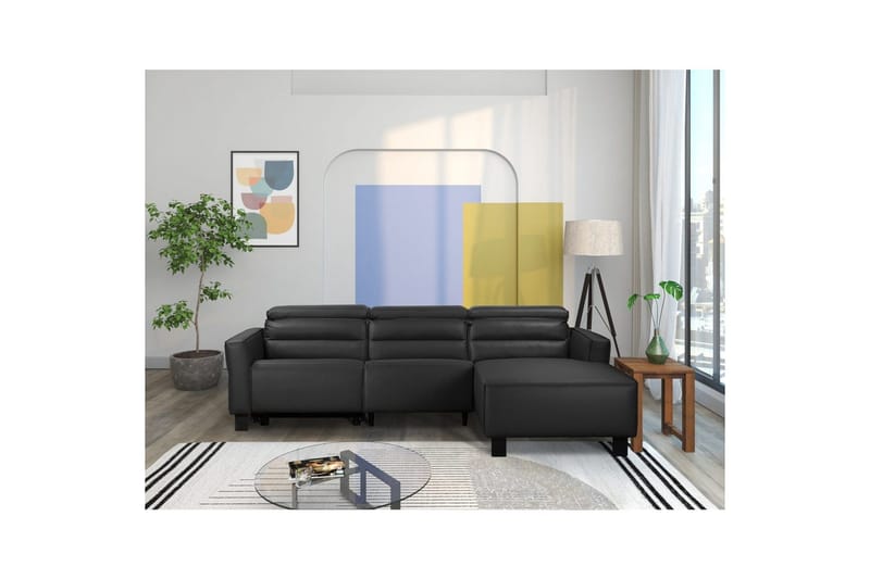 Reclinersoffa med hörn Loft24 Hörnsoffa Loft24 Carpari med manuell recliner Black Right-faced Artificial leather - Möbler - Soffa - Skinnsoffor