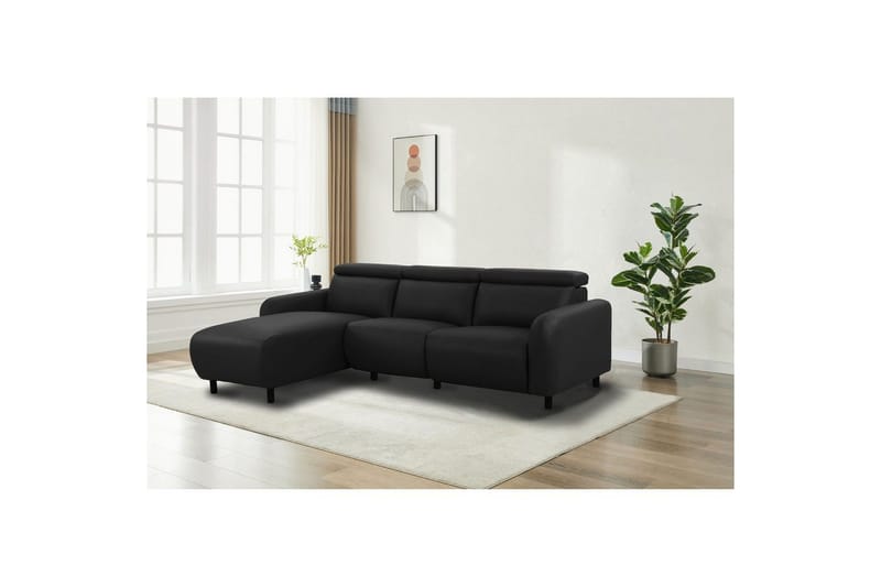 Reclinersoffa med hörn Loft24 Skaane Reclinersoffa 3-sits Black Left-faced Artificial leather - Möbler - Soffa - Biosoffa & reclinersoffa