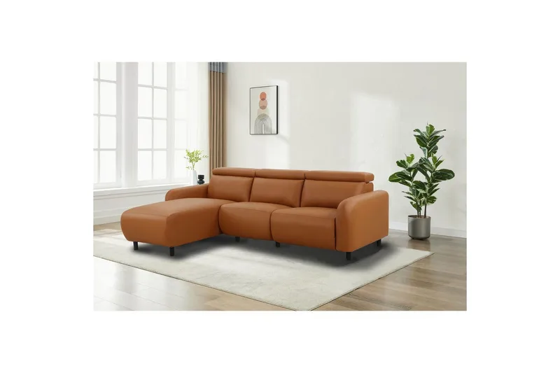 Reclinersoffa med hörn Loft24 Skaane Reclinersoffa 3-sits Brun Konstläder - Möbler - Soffa - Skinnsoffor