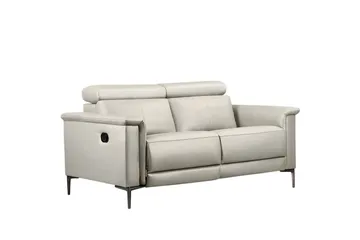 Reclinersoffa utan hörn Loft24 2-sitssoffa Lund Kräm, Läder/PU, Manuell vilstol Cream White