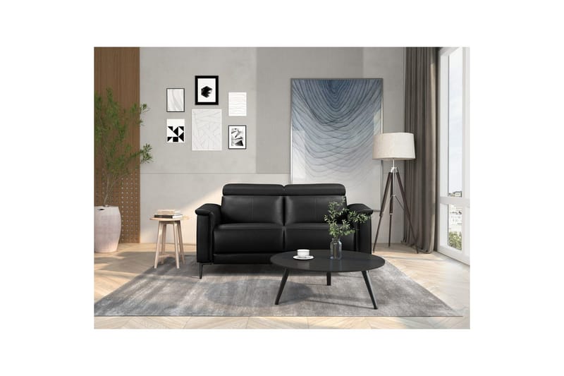 Reclinersoffa utan hörn Loft24 2-sitssoffa Lund Svart, Läder/PU, Elektrisk vilstol Svart, Graphite Grey - Möbler - Soffa - Skinnsoffor