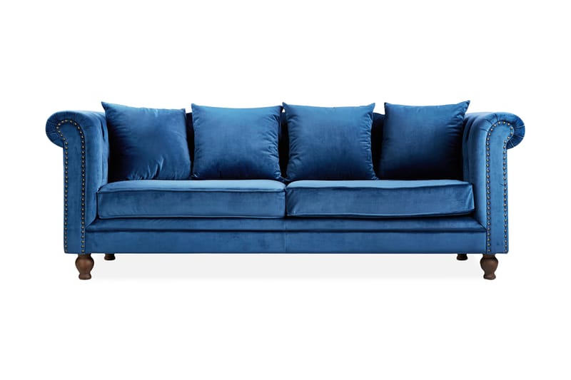 Robyn Sammetssoffa 3-sits - Blå - Sammetssoffa - Chesterfield soffa - 3 sits soffa