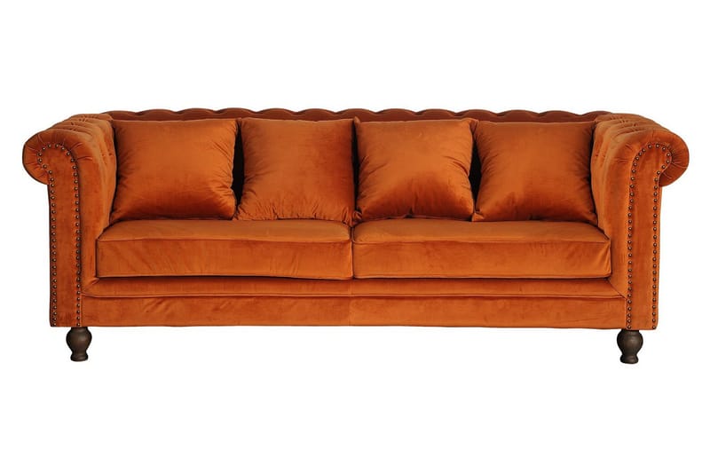 Robyn Sammetssoffa 3-sits - Orange - Chesterfield soffa - 3 sits soffa - Sammetssoffa