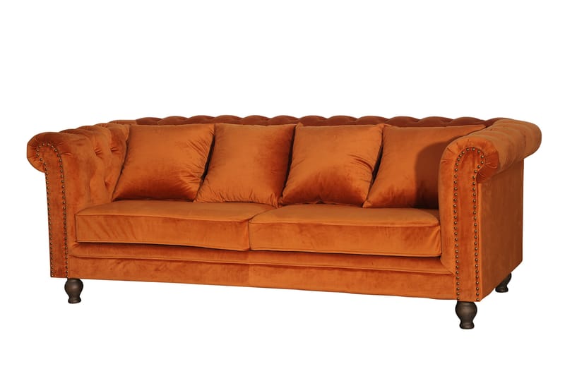 Robyn Sammetssoffa 3-sits - Orange - Chesterfield soffa - 3 sits soffa - Sammetssoffa