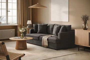 Rossita 3-sits Djup Soffa i Chenille - Trenza 01, Svart Chenille - Möbler - Soffa - 3 sits soffa