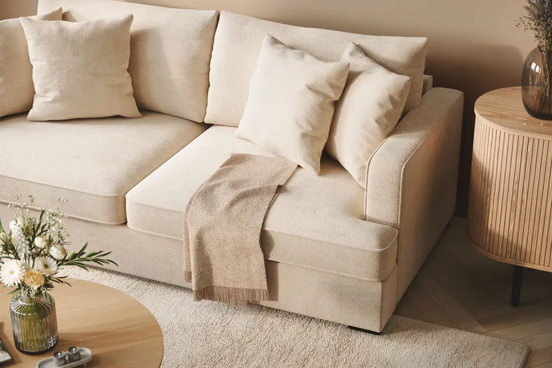 Rossita 3-sits Djup Soffa i Chenille - Trenza 06, Beige Chenille - Möbler - Soffa - 3 sits soffa