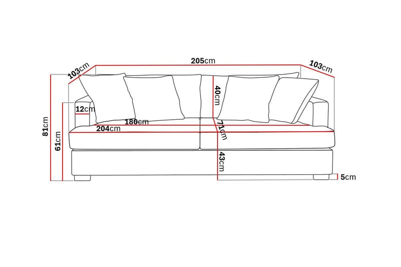 Rossita 3-sits Djup Soffa i Chenille - Trenza 06, Beige Chenille - Möbler - Soffa - 3 sits soffa