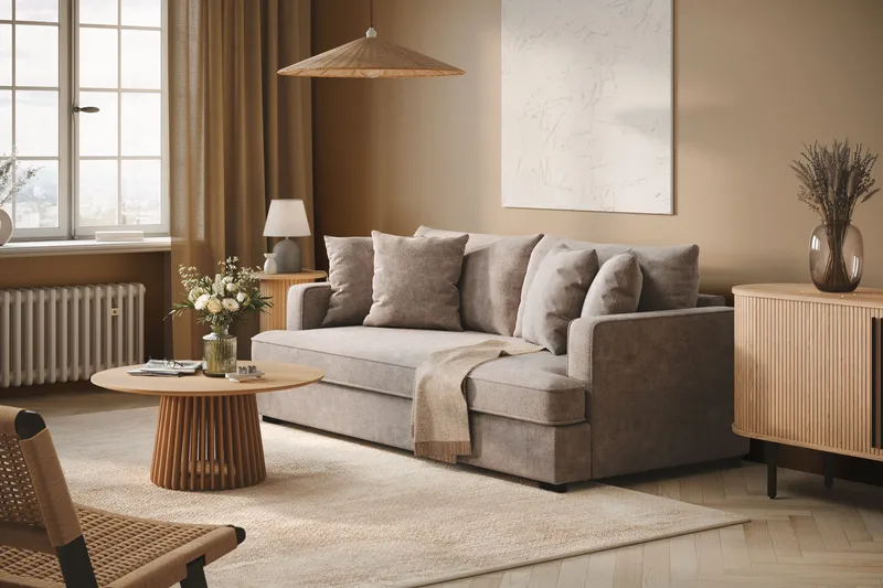 Rossita 3-sits Djup Soffa med hel dyna i Chenille - Grå / Brun - Möbler - Soffa - 3 sits soffa