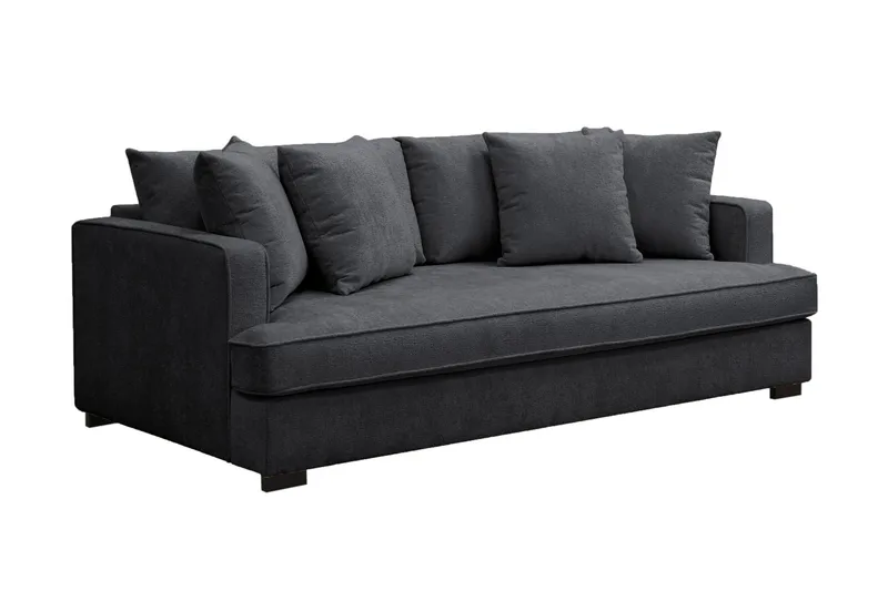 Rossita 3-sits Djup Soffa med hel dyna i Chenille - Trenza 01, Svart Chenille - Möbler - Soffa - 3 sits soffa