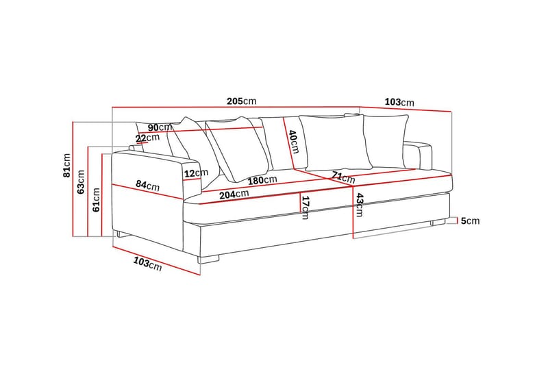 Rossita 3-sits Djup Tygsoffa - Brun - M�öbler - Soffa - 3 sits soffa