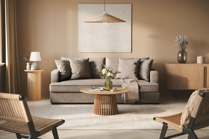 Rossita 3-sits Djup Tygsoffa med hel dyna - Brun - Möbler - Soffa - 3 sits soffa