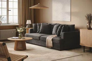 Rossita 4-sits Djup Soffa i Chenille - Trenza 01, Svart Chenille - Möbler - Soffa - 4 sits soffa