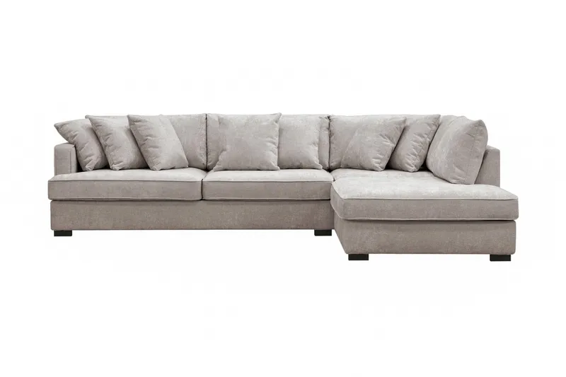 Rossita 4-sits Högervänd L-formad Djup Schäslongsoffa i Chenille - Grå / Brun - Möbler - Soffa - Divansoffor & schäslongsoffa