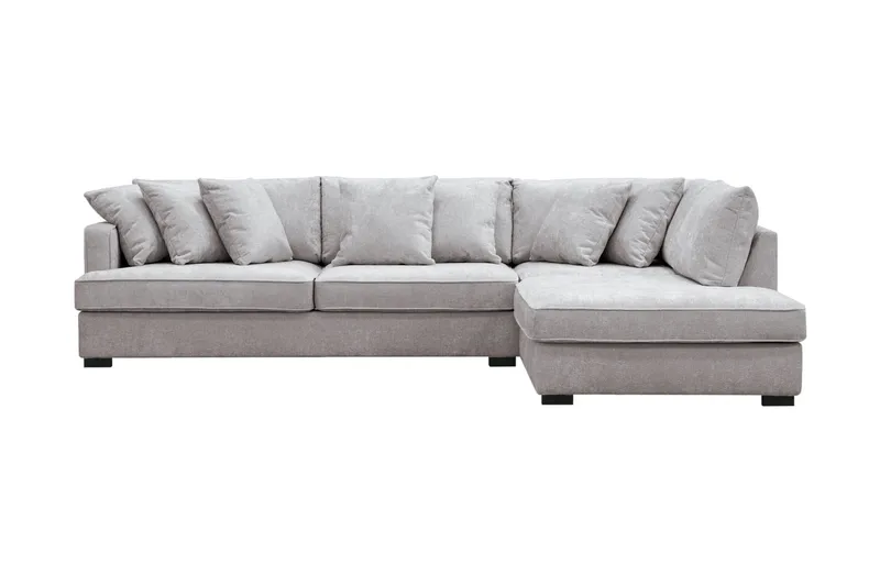 Rossita 4-sits Högervänd L-formad Djup Schäslongsoffa i Chenille, Grå / Brun