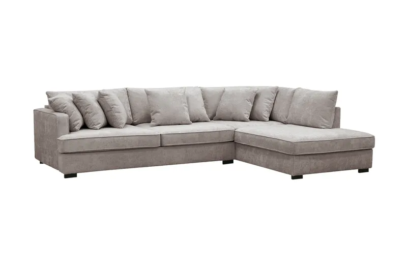 Rossita 4-sits Högervänd L-formad Djup Schäslongsoffa i Chenille - Grå / Brun - Möbler - Soffa - Divansoffor & schäslongsoffa