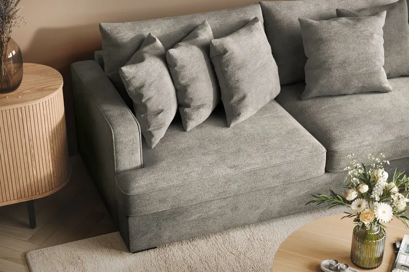 Rossita 4-sits Högervänd L-formad Djup Schäslongsoffa i Chenille - Grå - Möbler - Soffa - Divansoffor & schäslongsoffa