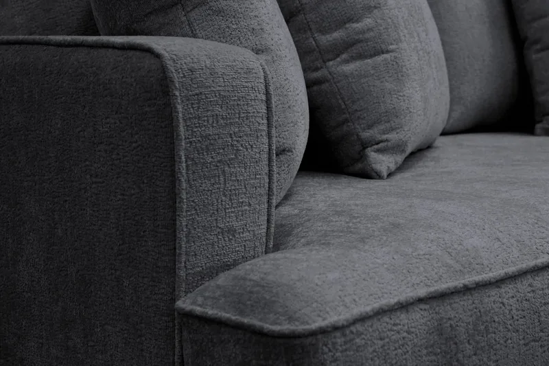 Rossita 4-sits Högervänd L-formad Djup Schäslongsoffa i Chenille - Svart - Möbler - Soffa - Divansoffor & schäslongsoffa