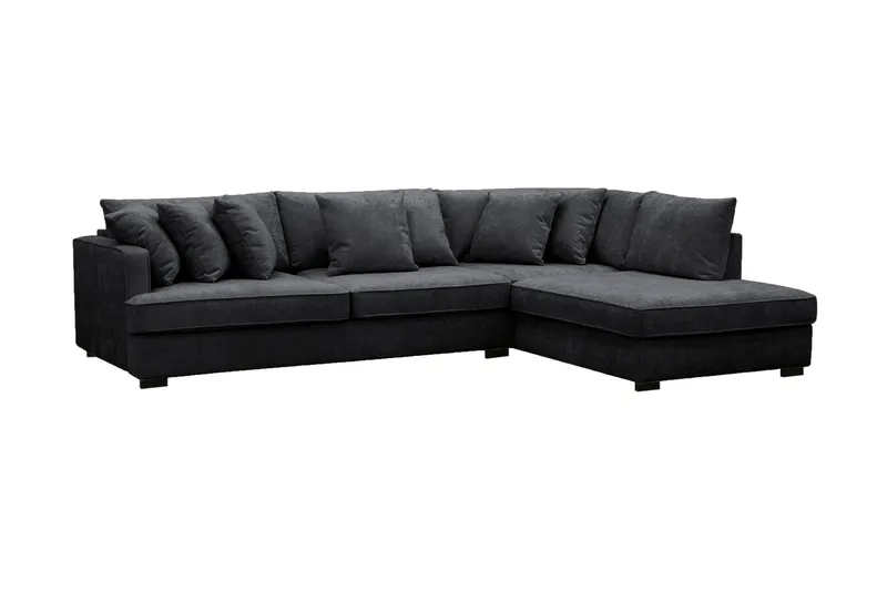 Rossita 4-sits Högervänd L-formad Djup Schäslongsoffa i Chenille - Svart - Möbler - Soffa - Divansoffor & schäslongsoffa