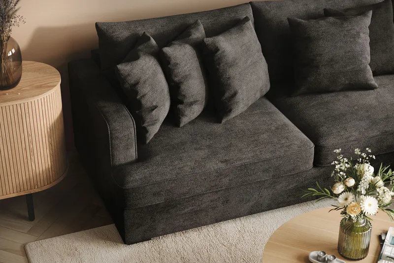 Rossita 4-sits Högervänd L-formad Djup Schäslongsoffa i Chenille - Svart - Möbler - Soffa - Divansoffor & schäslongsoffa