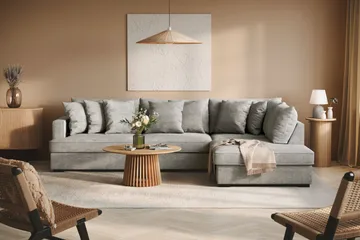 Rossita 4-sits Högervänd L-formad Djup Schäslongsoffa i Chenille - Trenza 03, Grå Chenille - Möbler - Soffa - Divansoffor & schäslongsoffa