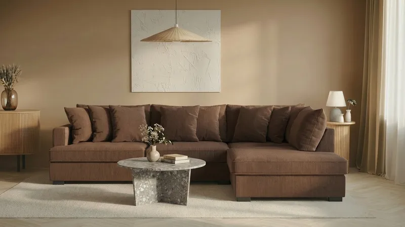 Rossita 4-sits Högervänd L-formad Djup Schäslongsoffa i Manchester - Brun - Möbler - Soffa - Divansoffor & schäslongsoffa