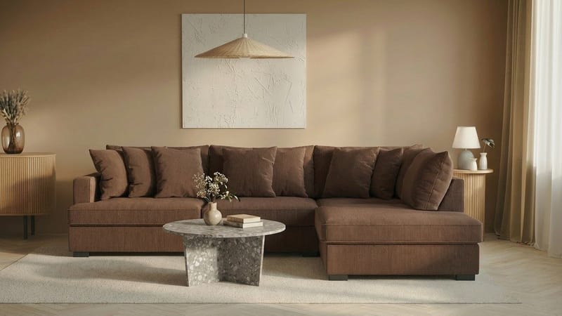 Rossita 4-sits Högervänd L-formad Djup Schäslongsoffa i Manchester - Brun - Möbler - Soffa - Divansoffor & schäslongsoffa