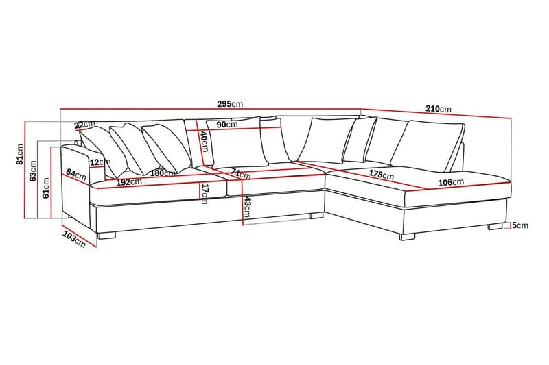 Rossita 4-sits Högervänd L-formad Djup Schäslongsoffa i Tyg - Beige - Möbler - Soffa - Divansoffor & schäslongsoffa