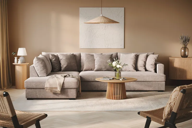 Rossita 4-sits Vänstervänd L-formad Djup Schäslongsoffa i Chenille - Grå / Brun - Möbler - Soffa - Divansoffor & schäslongsoffa