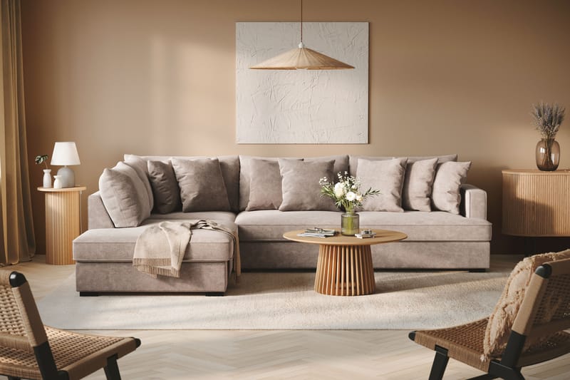 Rossita 4-sits Vänstervänd L-formad Djup Schäslongsoffa i Chenille - Grå / Brun - Möbler - Soffa - Divansoffor & schäslongsoffa