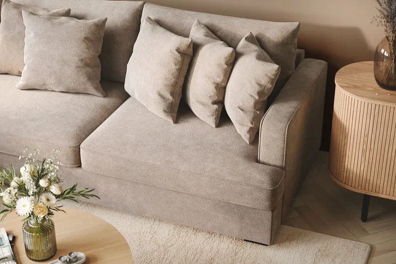 Rossita 4-sits Vänstervänd L-formad Djup Schäslongsoffa i Chenille - Grå / Brun - Möbler - Soffa - Divansoffor & schäslongsoffa