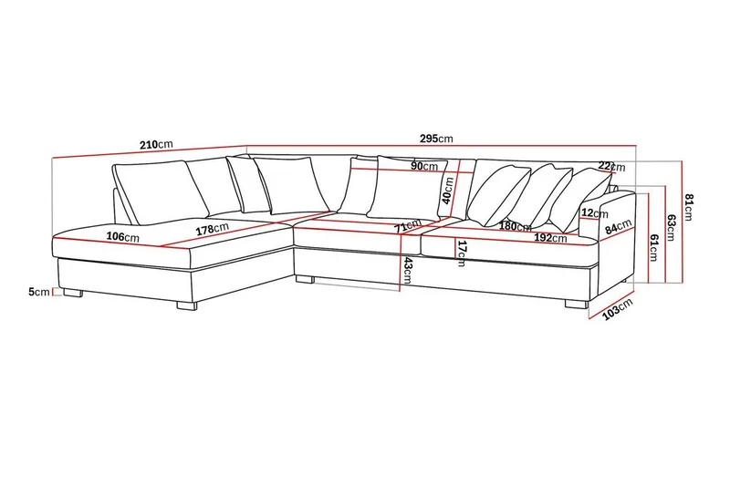 Rossita 4-sits Vänstervänd L-formad Djup Schäslongsoffa i Chenille - Ljus Grå - Möbler - Soffa - Divansoffor & schäslongsoffa