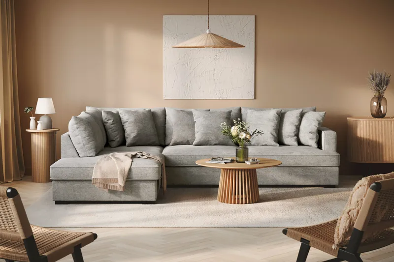 Rossita 4-sits Vänstervänd L-formad Djup Schäslongsoffa i Chenille - Ljus Grå - Möbler - Soffa - Divansoffor & schäslongsoffa