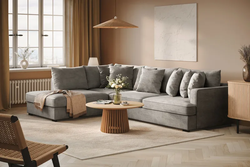 Rossita 4-sits Vänstervänd L-formad Djup Schäslongsoffa i Chenille - Ljus Grå - Möbler - Soffa - Divansoffor & schäslongsoffa