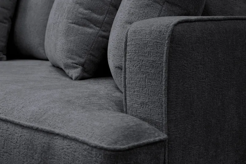 Rossita 4-sits Vänstervänd L-formad Djup Schäslongsoffa i Chenille - Svart - Möbler - Soffa - Divansoffor & schäslongsoffa