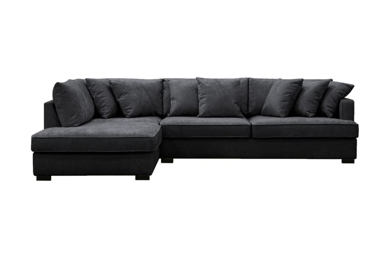 Rossita 4-sits Vänstervänd L-formad Djup Schäslongsoffa i Chenille - Svart - Möbler - Soffa - Divansoffor & schäslongsoffa