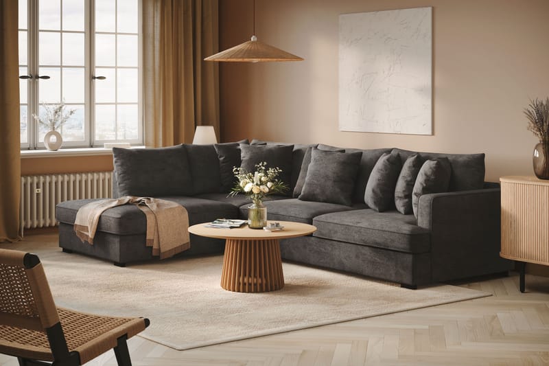 Rossita 4-sits Vänstervänd L-formad Djup Schäslongsoffa i Chenille - Svart - Möbler - Soffa - Divansoffor & schäslongsoffa