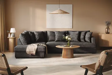 Rossita 4-sits Vänstervänd L-formad Djup Schäslongsoffa i Chenille - Svart - Möbler - Soffa - Divansoffor & schäslongsoffa