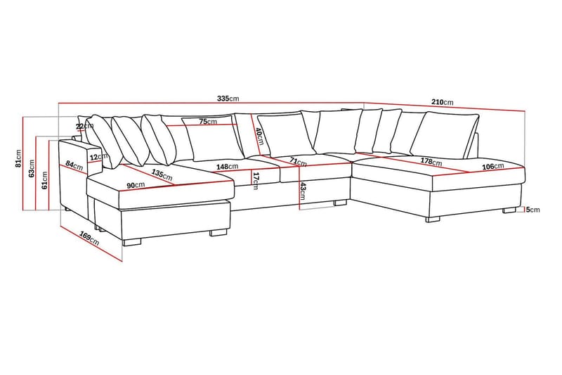 Rossita 5-sits Högervänd U-formad Djup Soffa med Divan och Schäslong i Bouclé - Beige - Möbler - Soffa - U-soffa