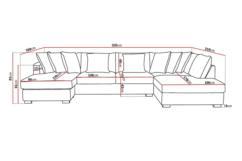 Rossita 5-sits Högervänd U-formad Djup Soffa med Divan och Schäslong i Chenille - Grå / Brun - Möbler - Soffa - U-soffa
