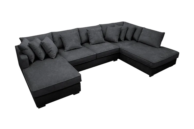 Rossita 5-sits Högervänd U-formad Djup Soffa med Divan och Schäslong i Chenille - Trenza 01, Svart Chenille - Möbler - Soffa - U-soffa