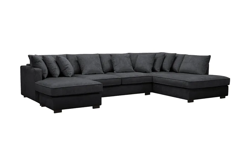 Rossita 5-sits Högervänd U-formad Djup Soffa med Divan och Schäslong i Chenille - Trenza 01, Svart Chenille - Möbler - Soffa - U-soffa