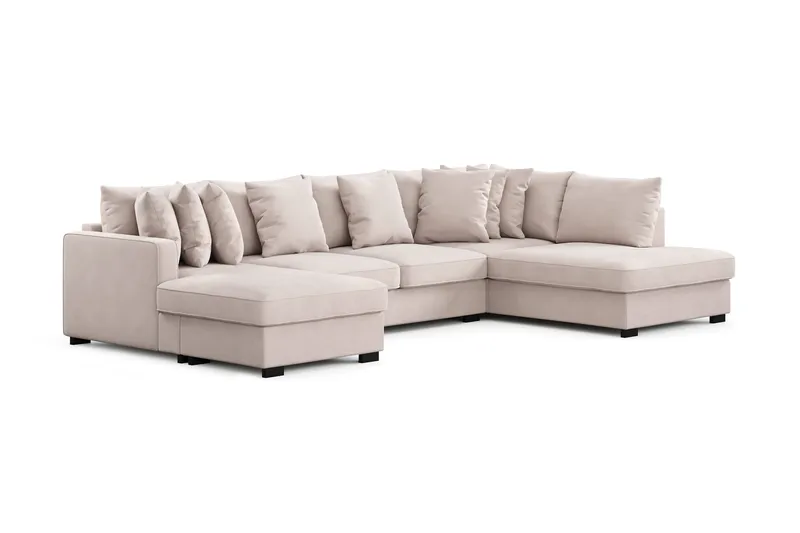 Rossita 5-sits Högervänd U-formad Djup Soffa med Divan och Schäslong i Sammet - Beige - Möbler - Soffa - U-soffa