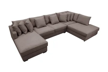 Rossita 5-sits Högervänd U-formad Djup Soffa med Divan och Schäslong i Tyg - Brun - Möbler - Soffa - U-soffa