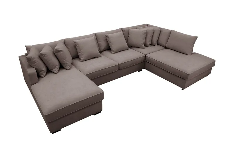 Rossita 5-sits Högervänd U-formad Djup Soffa med Divan och Schäslong i Tyg - Brun - Möbler - Soffa - U-soffa